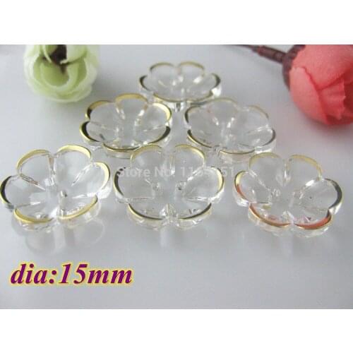 120pcs/lot Flower Shape Transparent acrylic crystal sewing loose buttons scrapbooking products accessories crafts 15mm wholesale
