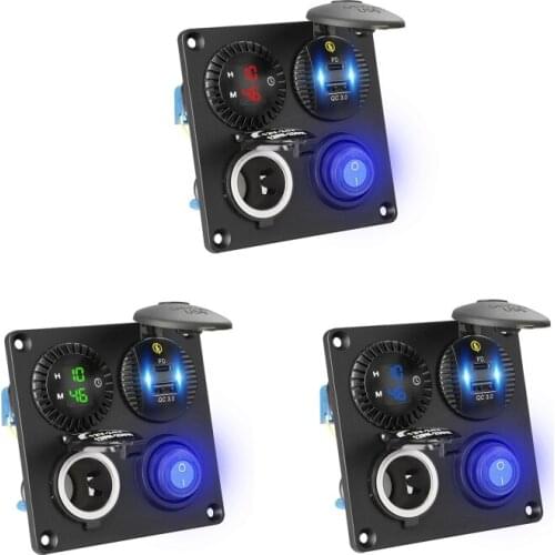 12V 24V Car Digital Clock Type C PD QC3.0 USB Fast Charger 12V Socket Power ON OFF Switch for Truck SUV Boat Marine