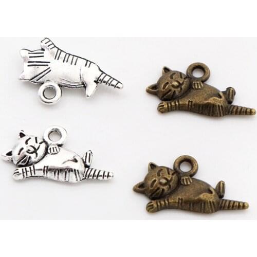 20x12mm 15pcs Antique Silver Plated Bronze Plated Cute Cat Handmade Charms Pendant:DIY for bracelet necklace
