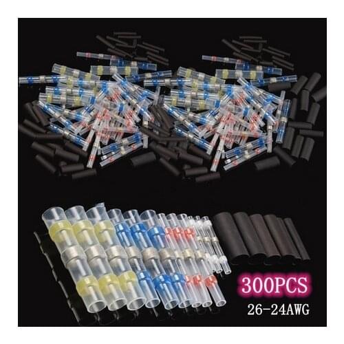 300/100pcs Heat Shrink Wire Connectors Solder Sleeves Waterproof Fast Butt Terminals Electrical Heat Shrink Tube Splice Terminal
