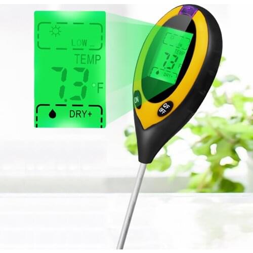 4 In 1 Digital PH Meter Soil Moisture Monitor Temperature Sunlight Tester For Gardening Plants Farming With Blacklight