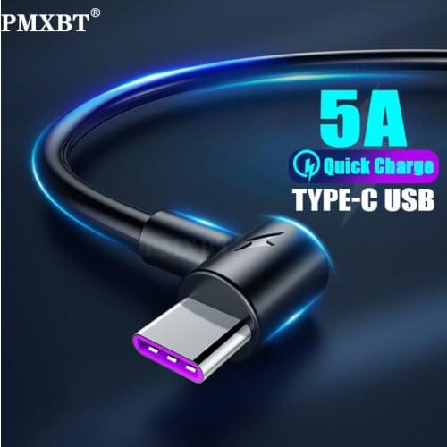 5A Charge Wire 90 Degree Elbow USB Type C Cable Fast Charging Data Cord For Huawei Xiaomi Mobile Phone Charger USB C Line Cable