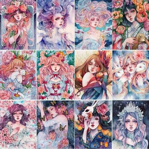 5D DIY Diamond Painting Flower Season Girl Color Portrait Full Square Diamond Embroidery Mosaic Kit Home Decoration Handmade