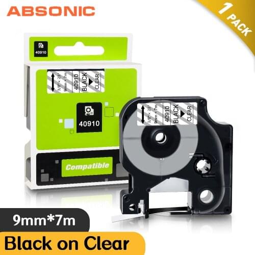 Absonic 6/9mm Black on Clear Label Tape for Dymo D1 43610 40910 Cassette Ribbon Compatible DYMO LM160 LM280 DYMO PNP Printers