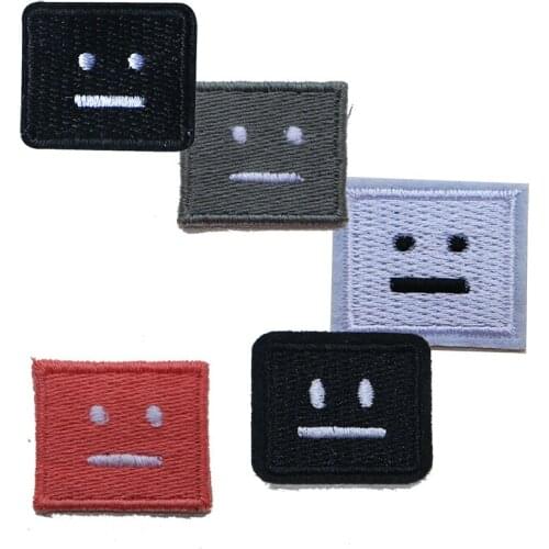 Decorative Square Patch White Black Pink Gray Smiling Face icon Embroidered Applique Patches For DIY Iron on Badges on backpack