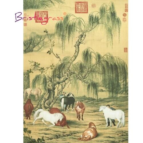 BRISTLEGRASS Wooden Jigsaw Puzzles 500 1000 Pieces Pretty Horses Castiglione Educational Toy Collectibles Chinese Painting Decor