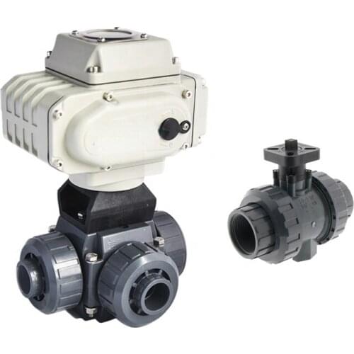 DN50 1/2 inch 220V 24V DC 2 way Electric Actuated Acid Chemical Resistant UPVC Plastic Ball Valve