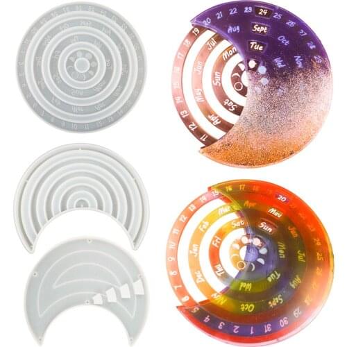 3pcs Rotatable Moon Calendar Resin Mold Perpetual Calendar Mold Silicone Mould for DIY Epoxy Resin Ornament Wall Desktop Decor