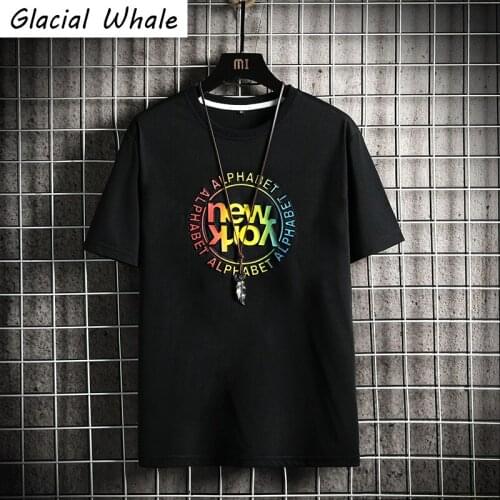 GlacialWhale Mens Black T-shirt Men New Summer Oversized Print Cotton Punk Hip Hop Streetwear Tshirt Male Harajuku T Shirt Men