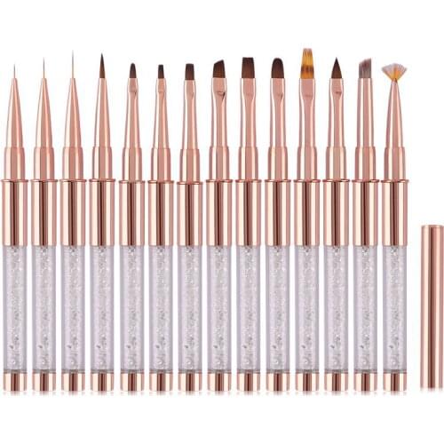 Hot Sale Rose Gold Acrylic Gel Brush UV Gel Drawing Brushes with Cap Rhinestone Metal Handle Salon DIY Manicure Tools