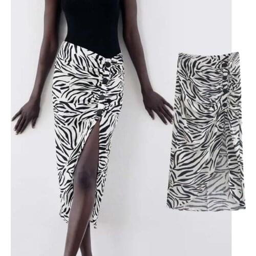 Klkxmyt Za 2021 Woman Animal Print Midi Skirt High Waist Long Skirt Women Fashion Button Side Slipt Skirts Vintage Summer Skirts
