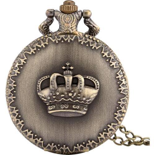 Brass Crown Pattern Elegant Pocket Chain Watch Female Quartz Numerals Dial Retro Alloy Durable Pendant Necklace Gift For Girl