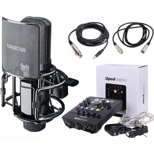 Takstar PC-K850 Microphone with ICON upod nano Sound card with ISK audio cables for professional recording,broadcasting