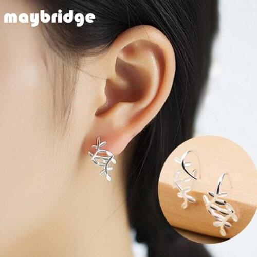 EM128 Sweet Cute Leaf Shaped Clip Earrings Women Girl Silver Plated Jewelry Wholesale