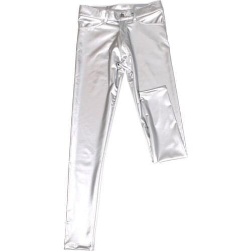 Plus Size Men Elastic Casual Trouser Skinny Legging Glossy Stage Leather Oil Surface Material PU Faux Leather Shiny Pencil Pants