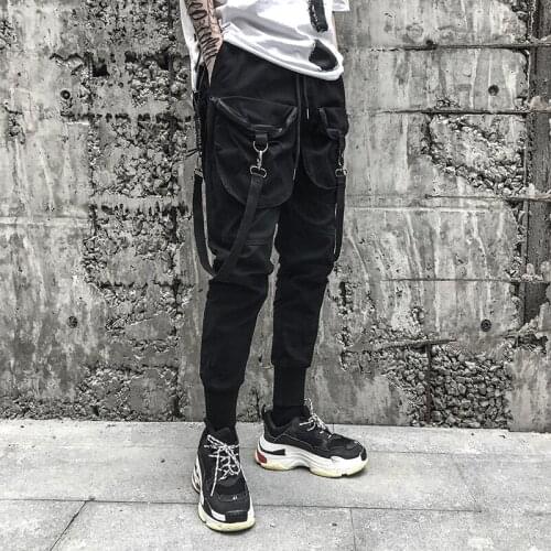 New Arrival Skinny Stylish Self-Assertion Ribbon Black Mens Jogger Pencil Pants Hip Hop Autumn Male Casual Full Length Trousers