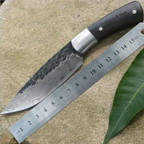 Free shipping Hand forged high hardness pattern steel straight knife, outdoor camping survival knife EDC tool