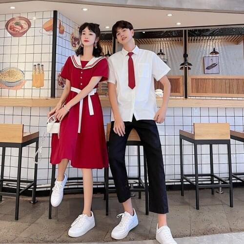 Lovers wear sweet foreign style college wind navy wind dress shirt couples clothes couples clothing