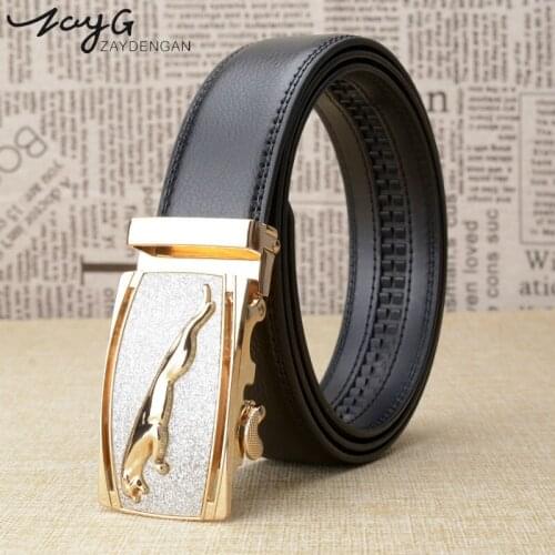 ZAYG Men leopard Automatic Buckle belt Male designer belts men high quality Leather Fashion luxury Belt Business Belts for Men