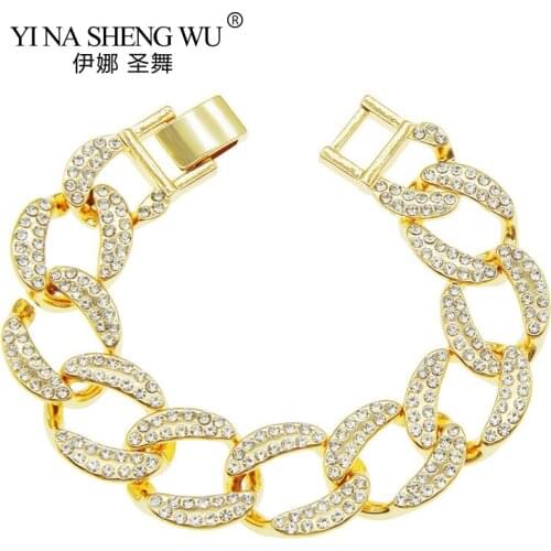 19mm Width Luxury Fashion Rhinestone Bracelet Women Men Hiphop Cuban Link Bracelets Simple Design Gold Silver Color Jewelry Gift