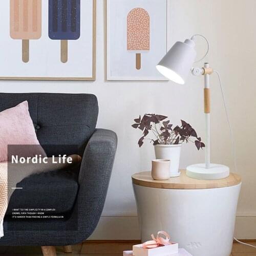 Modern Nordic simple European wooden iron LED table lamp bedroom living room hotel study wooden E27 table lamp