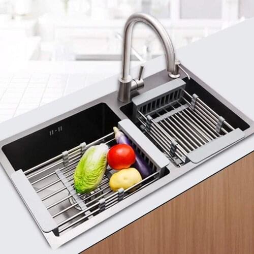 Steel Adjustable Dish Drying Rack Telescopic Filter Basket Countertop Organizer Drainage Rack Kitchen Supplies