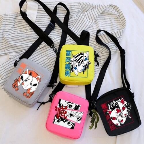 Anime Demon Slayer Kimetsu No Yaiba Messenger Bags Mini Shoulder Bags Casual Street Zipper Purses Handbags Crossbody Bag Manga