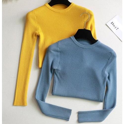 Sweater Pullovers 2020 New Women o-neck Knitted Sweater Pullovers spring Autumn Basic Women Sweaters Pullover Slim Fit Black top