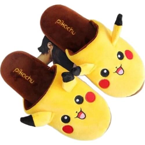 TAKARA TOMY Pokemon Kawaii Pikachu Plush Slippers Indoor Warm Winter Adult Shoes Cartoon Anime for Kids Girls Christmas Gift