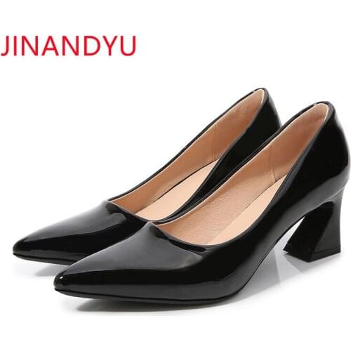 Patent Leather Loafers Women Pointed Toe High Heels Office Shoes Women Blue Black Apricot Heels Pumps Women Shoes for Wedding