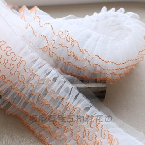 1M White Orange Five Layers Pleated Mesh Ruffle Lace Trims Ribbon Princess Skirt Fluffy Dress Handmade DIY Sewing Guipure 16cm
