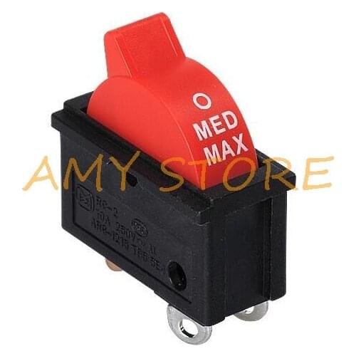2Pcs 10A 250V Black Red Wind Push Button Rocker Switch 3 Positions 3Pin SPDT Switch For Hair Dryer KCD16-103/T RC-2