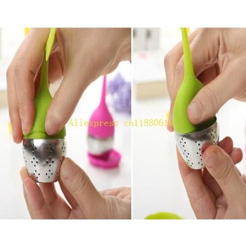 500pcs/lot Free Shipping New Arrival Teapot Sweet Leaf Tea Infuser best Silicone & Stainless Steel Leaf Tea Strainer