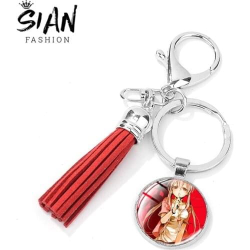 SIAN Hot Japanese Anime Mirai Nikki Future Diary Keyring Gasai Yuno Yukiteru Glass Pattern Charm Tassel Keychains for Girls Fans
