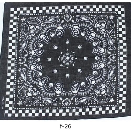 100% Cotton Punk Hip Hop Skull Black Paisley Bandana Headwear/Hair Band Scarf Neck Wrist Wrap Band Headtie For Women/Mens