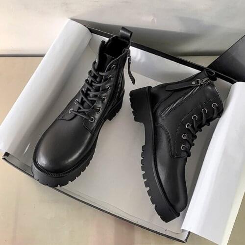 Genuine Leather Martin Boots Women Heels Platform Shoes Woman Booties Black Boots for Women Nice Zip Designer Ankle Boot Female