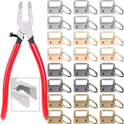 Meetee 25mm Belt Webbing Metal Tail Clip Buckles Key Fob Ring Strap End Clips Clasp with Pliers Tools for Keychain Accessories