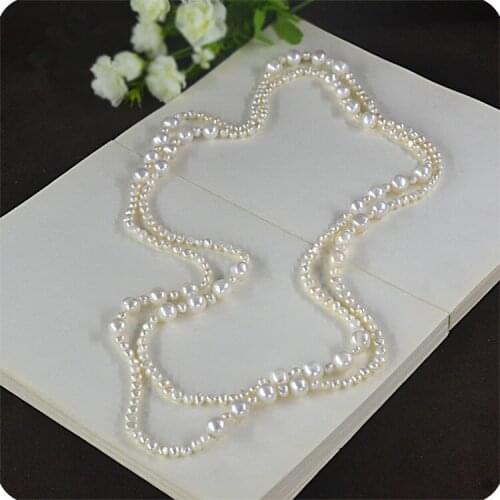 Hot sell elegant Natural white pink purple 3-4 mm 9-10 mm freshwater pearl sweater chain necklace 160 cm long fashion jewelry