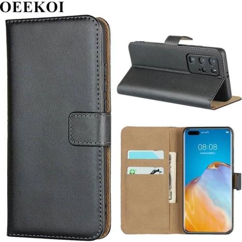 OEEKOI Genuine Leather Wallet Flip Cover Case for Huawei P40 Pro with Card Slots Holder
