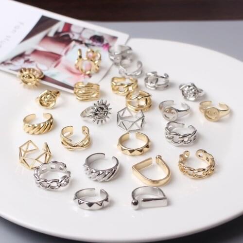 Men‘s Face Sun Smile Flower Crown Adjustable Opening Index Middle Finger Tail Ring for Women Party Wedding Jewelry Girl Gift