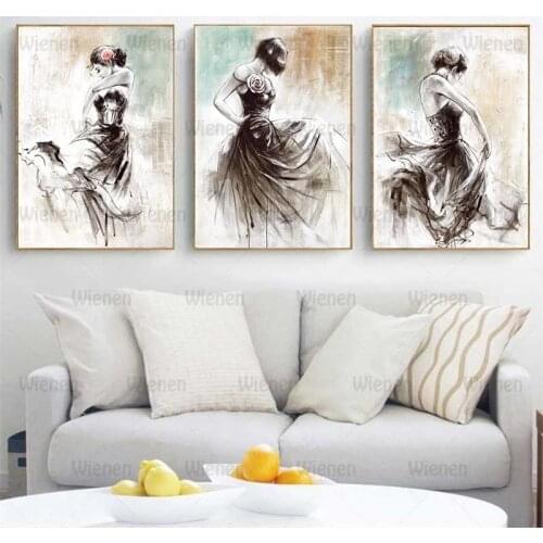 Girl Playing The Violin Dance Oil Painting On Canvas Print Nordic Poster Wall Art Picture for Living Room Home Decor Frameless