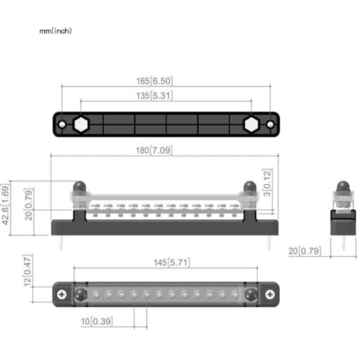 12 Terminal Bus Bar Kit Cover Single Row Ground Distribution Block, Wire Organization