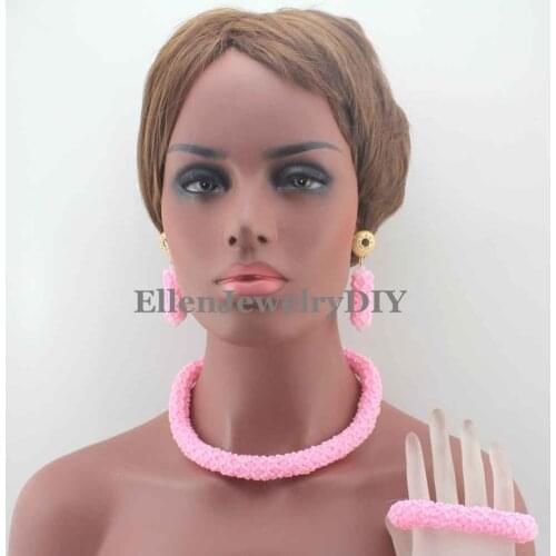 Pretty Baby Pink Nigerian wedding beads African beaded necklace jewelry sets india dubai bridal jewelry sets W13169
