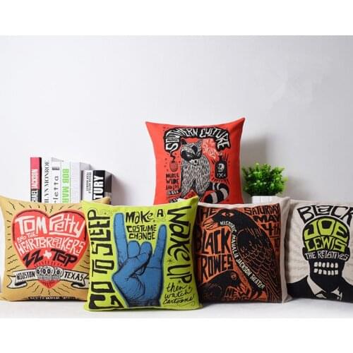 Cartoon Graffiti Printed Linen Cotton Cushion Cover Rock Pop Art Decorative Sofa Throw Pillow Car Chair Home Decor Pillow Case