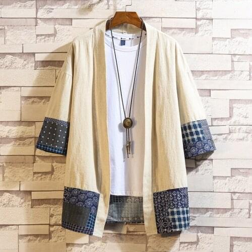 Chinese Style Men Retro Fashion Loose Cardigan Jackets Coat Tops Robe Japanese Harajuku Kimono Asian Oriental Clothing 30489