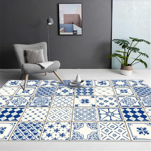 Ethnic Style Retro Floor Mat Geometric Plaid Print Carpet Large Coffee Table Rug Living Room Bedroom Area Rug Big Kitchen Mat