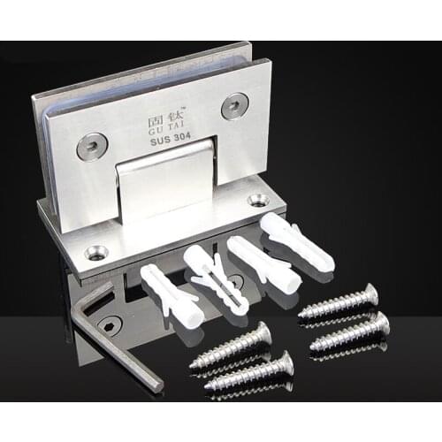 90 Degree Bathrooms Stainless Steel 304 Wall Mount Black Glass Shower Nickel Brushed Door Hinge Mirrored Class Clip Hardware