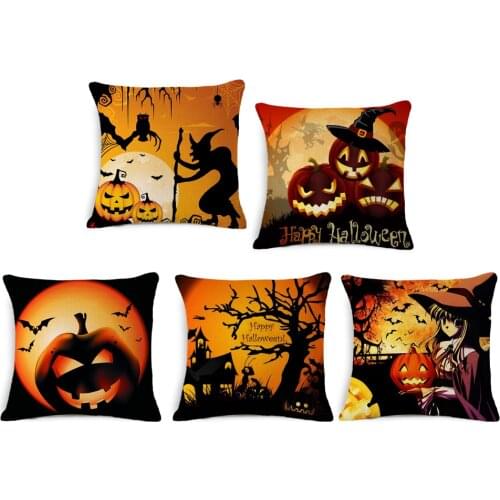 Nordic Style Happy Festival Throw Pillow Case Happy Halloween Polyester Square Cushion Cover For Sofa Car Almofadas 45x45cm