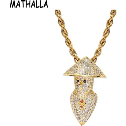 MATHALLA New Fashion Hat Pendant Necklace Micropavé Cubic Zircon Hip Hop Fashion Jewelry Gifts for Men and Women