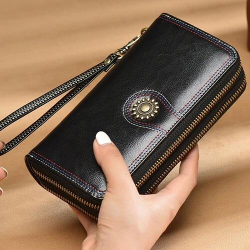New Women Leather Wallets With Coin Pocket Ladies Purse Luxury Designer Wallet Female Genuine Leather Womens Purses Big Rfid